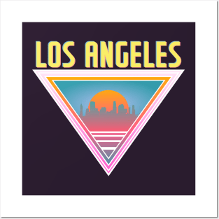 Los Angeles City Skyline Silhouette Sunrise Retro 80's / 90's Vaporwave Aesthetics - Bright Vintage Design For Sunny Summer Days Posters and Art